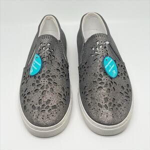 NEW Jack Rogers Violet Perforated Slip on Sneakers in Metallic Charcoal Size 7